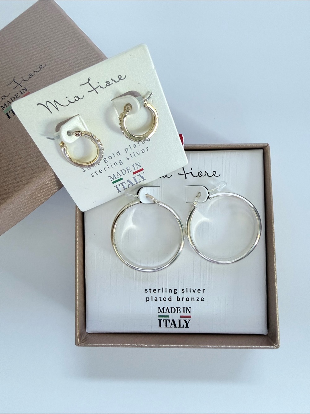 BUNDLE of TWO Mia Fiore Italy Sterling Silver Hoop Earrings 2 Pair Bundle NWOT
